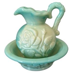 Vintage Avon Jadeite Victorian Style Miniature Pitcher and Bowl